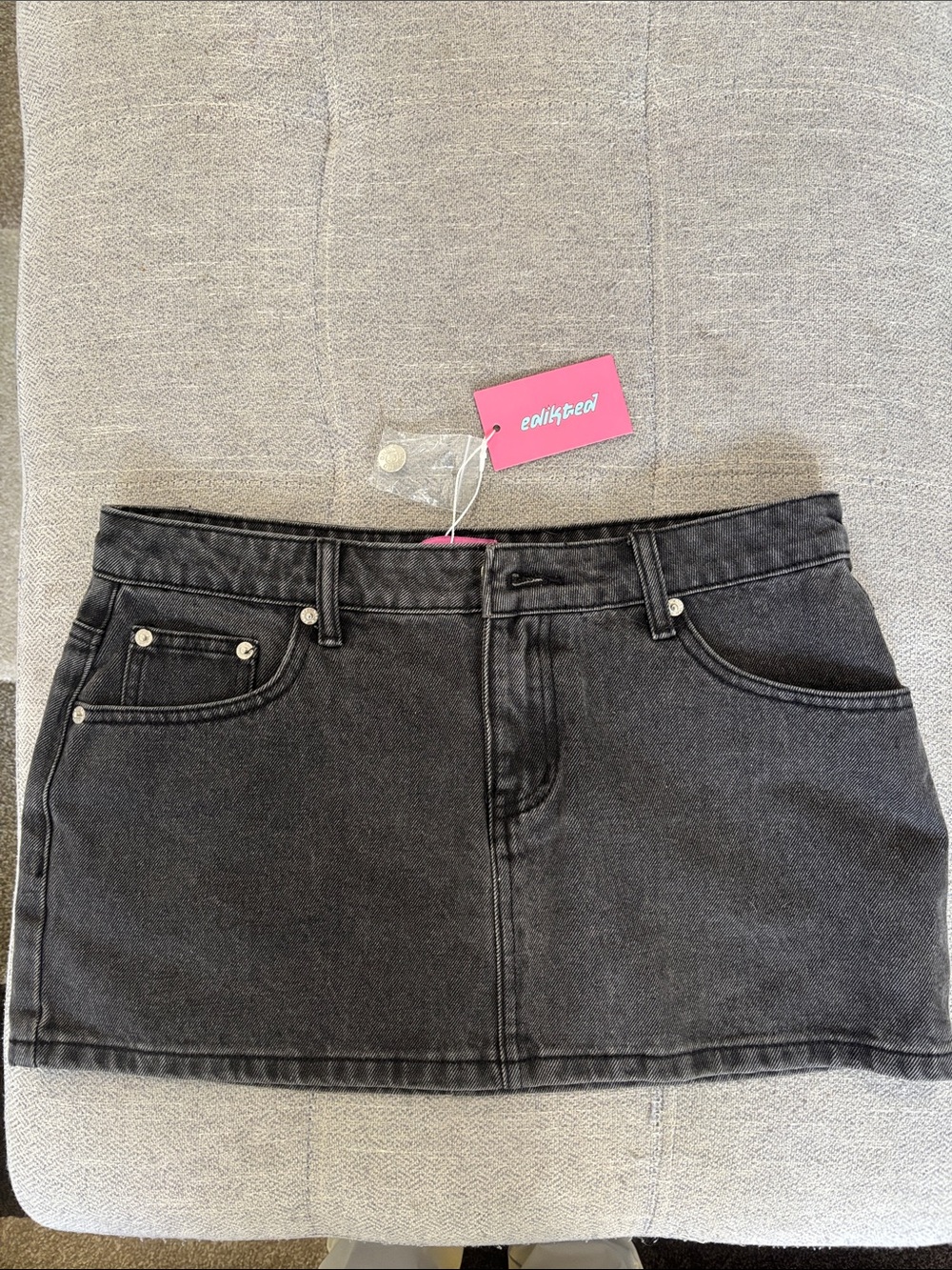 Edikted Washed Black Denim Mini Skirt